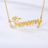Crown Name Pendant Necklace Nameplate for Women Kids Stainless Steel Chain