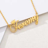 Crown Name Pendant Necklace Nameplate for Women Kids Stainless Steel Chain