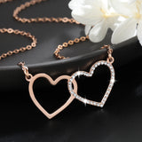 Crystal Double-heart Necklace - Stainless Steel Pendant Jewelry