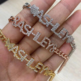 Crystal Name Bracelet With Cuban Chain Personalized Name Bracelet