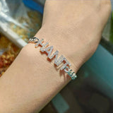 Crystal Name Bracelet With Cuban Chain Personalized Name Bracelet