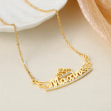 Crystal Name Necklace Crown&Wings Pendant Stainless Steel 18K Plated