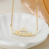 Crystal Name Necklace Crown&Wings Pendant Stainless Steel 18K Plated