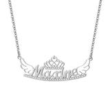 Crystal Name Necklace Crown&Wings Pendant Stainless Steel 18K Plated