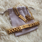 Cuban Chain Name Necklace Big Bangle Jewelry Set