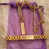 Cuban Chain Name Necklace Big Bangle Jewelry Set
