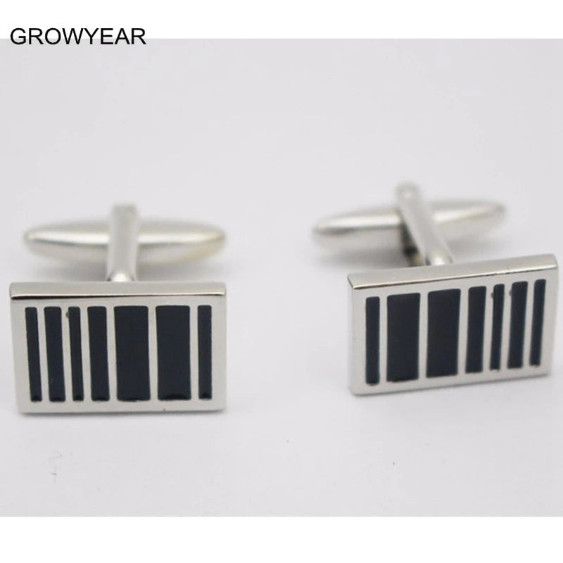 Silver Rectangle Enamel Cufflinks for Men