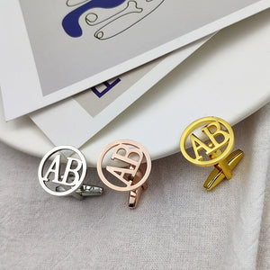 Personalized Stainless Steel Men's Cufflinks Round Initial Letter Shirt Buttons