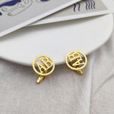 Personalized Stainless Steel Men's Cufflinks Round Initial Letter Shirt Buttons