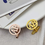 Personalized Stainless Steel Men's Cufflinks - Round Hollow Out Letter Design