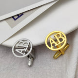 Personalized Stainless Steel Men's Cufflinks - Round Hollow Out Letter Design