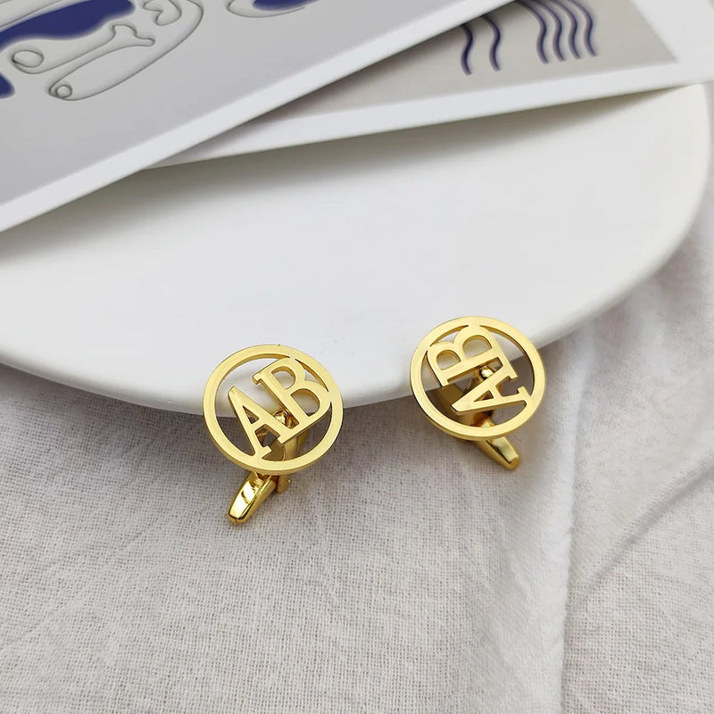 Personalized Stainless Steel Men's Cufflinks - Round Hollow Out Letter Design