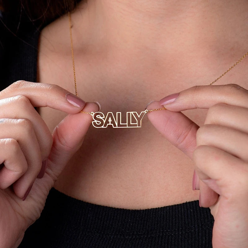 Hollow Style Name Necklace Choker Stainless Steel