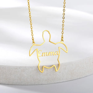 Turtle Name Necklace For Women Stainless Steel Personalized Letter
