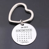 Data Calendar Keychain Heart Keyring Couples Anniversary Family Birthday