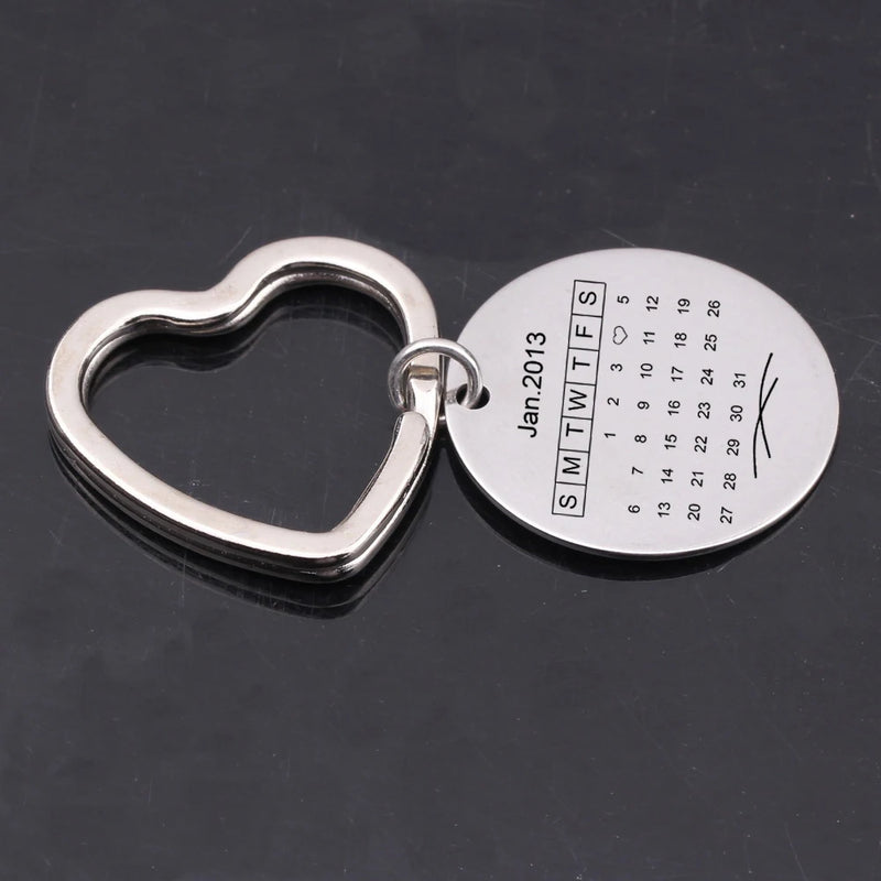 Data Calendar Keychain Heart Keyring Couples Anniversary Family Birthday