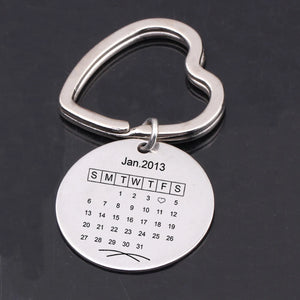 Data Calendar Keychain Heart Keyring Couples Anniversary Family Birthday