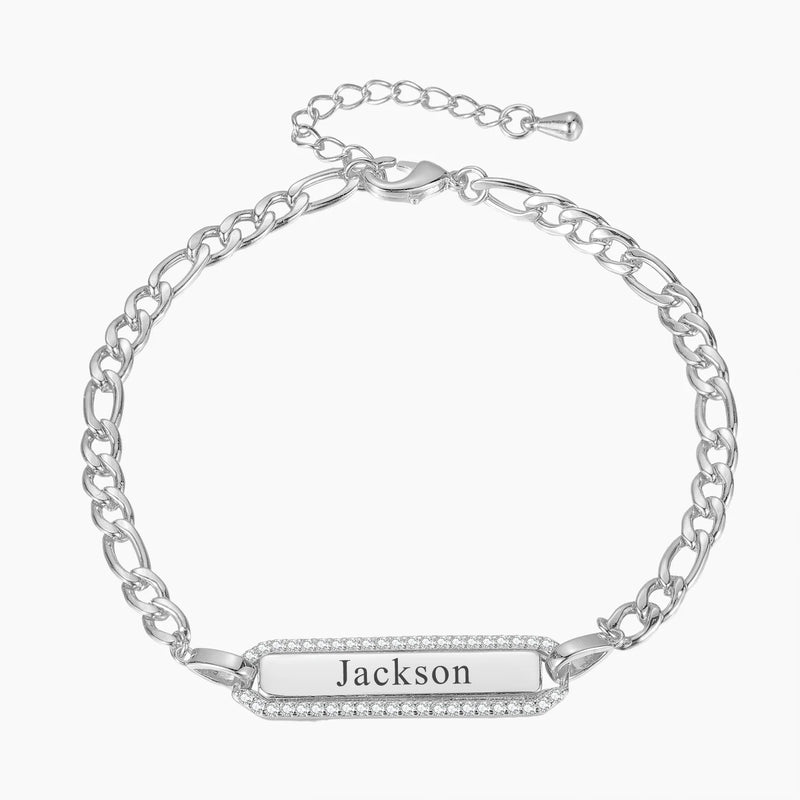 Personalized Engraved Name Bracelet with Crystal Pendant