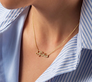 Diamond Name Necklace Personalized Nameplate Pendant Stainless Steel Necklace