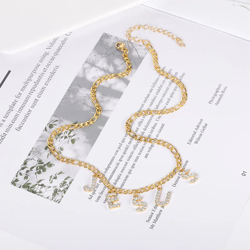 Crystal Letter Necklace with Chain, Personalized Name Necklace