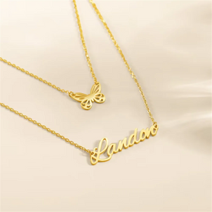 Double Chain Butterfly Name Necklace for Women Girls