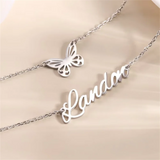 Double Chain Butterfly Name Necklace for Women Girls