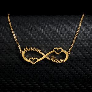 Double Heart Infinity Necklace 2 Names Women Stainless Steel Pendant