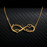 Double Heart Infinity Necklace 2 Names Women Stainless Steel Pendant