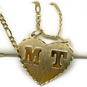 Double Initial Heart Pendant Necklace 2 Nameplate & Chain Options
