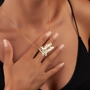 Personalized Double Layer Two Name Necklace Stainless Steel Chain