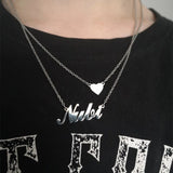 Double Layered Heart Name Necklaces For Women Personalized Nameplate Pendant Nec