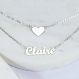 Double Layered Heart Name Necklaces For Women Personalized Nameplate Pendant Nec