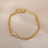 Double Layer Rhinestone Name Bracelet Mama Hand Chain Jewelry
