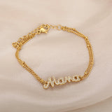 Double Layer Rhinestone Name Bracelet Mama Hand Chain Jewelry
