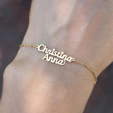 Double Layered Name Bracelet Stainless Steel Hand Chain for Women