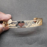 Double Name Heart Bangles Stainless Steel Personalized Women Bangles