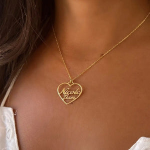 Double Name Heart Necklace, Personalized Two Names, Customize Heart