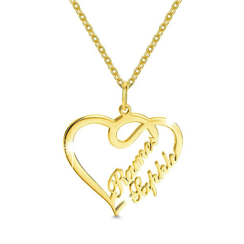 Personalized Double Name Necklace Heart Stainless Steel Choker