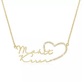 Double Name Necklace With Heart Diamond Nameplate For Women