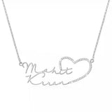Double Name Necklace With Heart Diamond Nameplate For Women