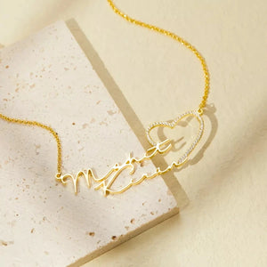 Double Name Necklace With Heart Stainless Steel Personalized Pendant
