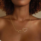 Double Name Necklace With Heart Stainless Steel Personalized Pendant