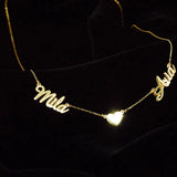 Personalized Double Name Necklace Heart Pendant Stainless Steel Jewelry