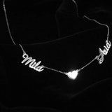 Personalized Double Name Necklace Heart Pendant Stainless Steel Jewelry