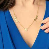 Heart Diamond Double Name Necklace Personalized Wedding Jewelry Gift