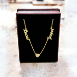 Heart Diamond Double Name Necklace Personalized Wedding Jewelry Gift