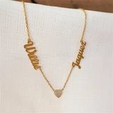 Heart Diamond Double Name Necklace Personalized Wedding Jewelry Gift