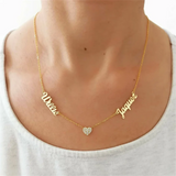 Heart Diamond Double Name Necklace Personalized Wedding Jewelry Gift