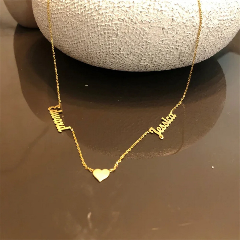 Double Name Necklace Stainless Steel Personalized Letter Pendant