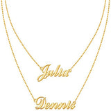 Double Name Pendant Necklace Personalized 18K Plated Choker Necklace